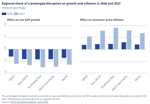 regional shock of a prolonged disruption on growth and inflation
